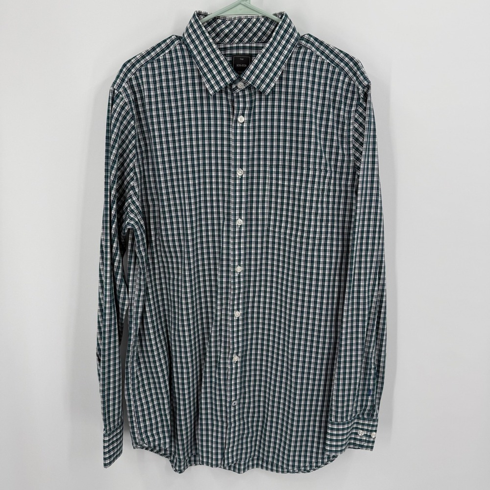 Gap XL Tall Mens Long Sleeve Button Up Shirt Non Iron Green Plaid